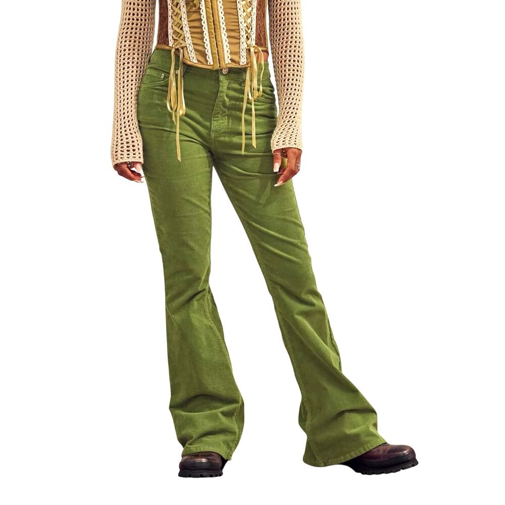 UO BDG Women’s Boho Flared Corduroy High Rise Pant Pistachio Green
